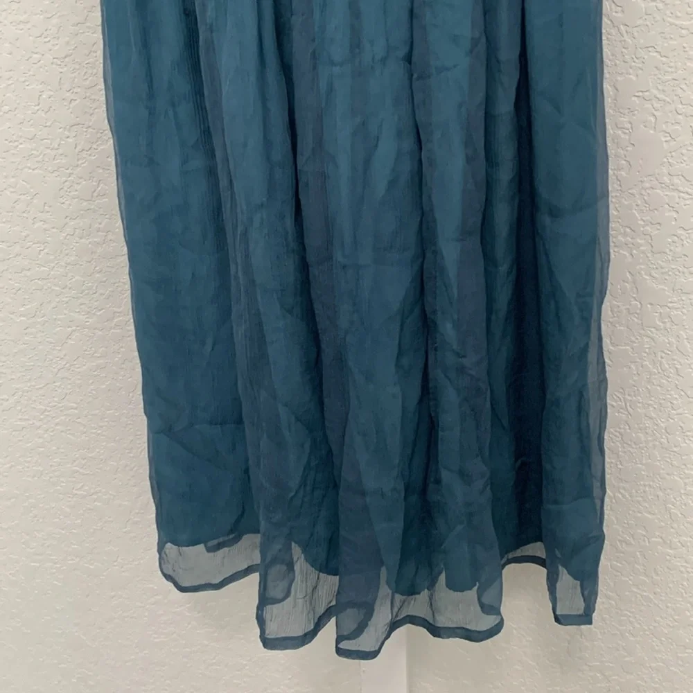 Burlapp Anthropologie Turquoise Cream Trim Silk Mini Dress - Picture 3 of 11